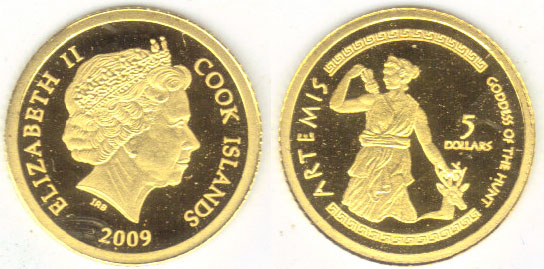 2009 Cook Islands gold $5 (Artemis) K000121